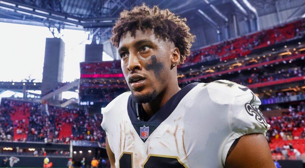 Michael Thomas looks on after a game.