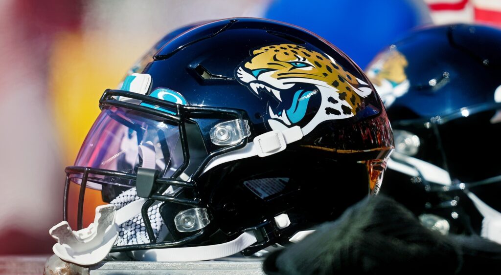 A Jacksonville Jaguars' helmet shown at Arrowhead Stadium.