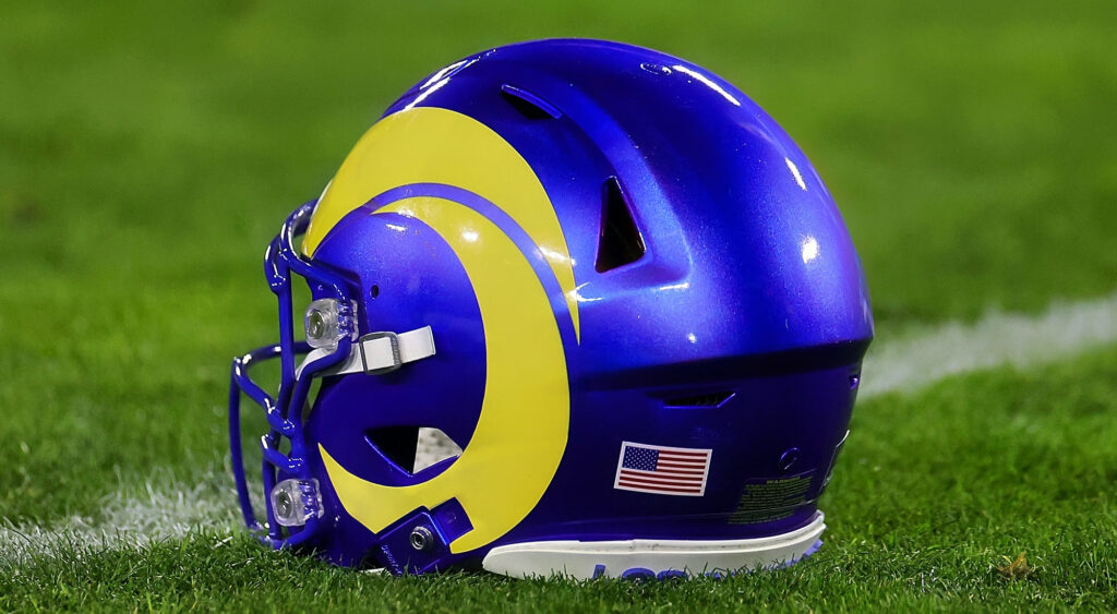 Los Angeles Rams' helmet shown at Lambeau Field.