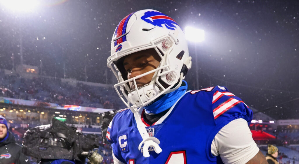 Buffalo Bills' wide receiver Stefon Diggs walking off after playoff game.