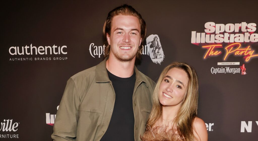 Pittsburgh Steelers quarterback Kenny Pickett (left) posing with Amy Paternoster (right).