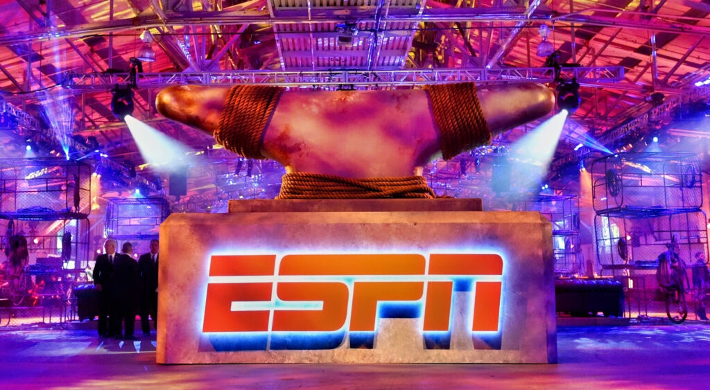 ESPN logo shown at "ESPN The Party" in San Francisco, California.