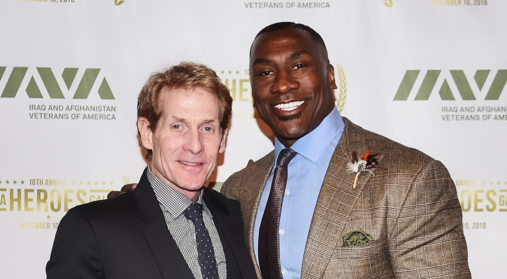 Shannon Sharpe posing with Skip Bayless