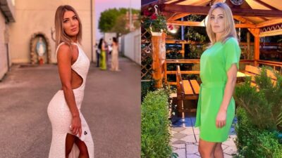 Photos of Lucy Dragoi in white and green dresses