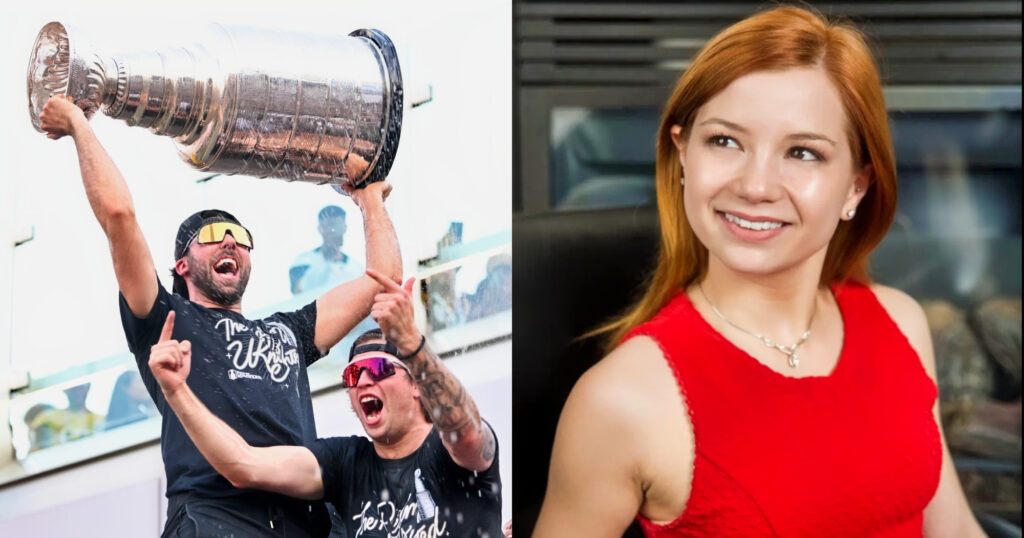 Photo of Golden Knights celebrating with Stanley Cup and photo of Alice Little 