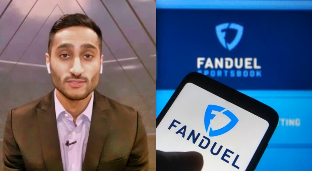 Split image of Shams Charania and the Fanduel logo.