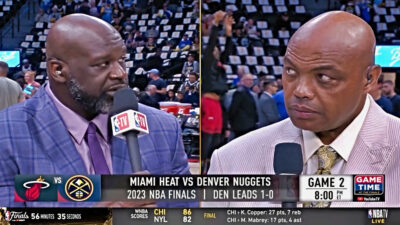 Shaquille O'Neal and Charles Barkley speaking on NBA Finals coverage panel