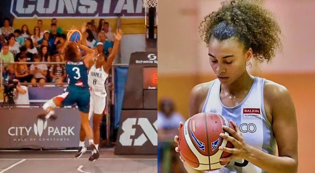 Split image of Eve Wembanyama shooting after driving the lane, and Even getting ready for a free throw.