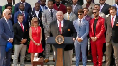 Andy Reid at podium at White House