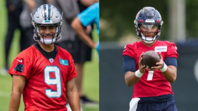 Bryce Young and CJ Stroud at practice and in uniform