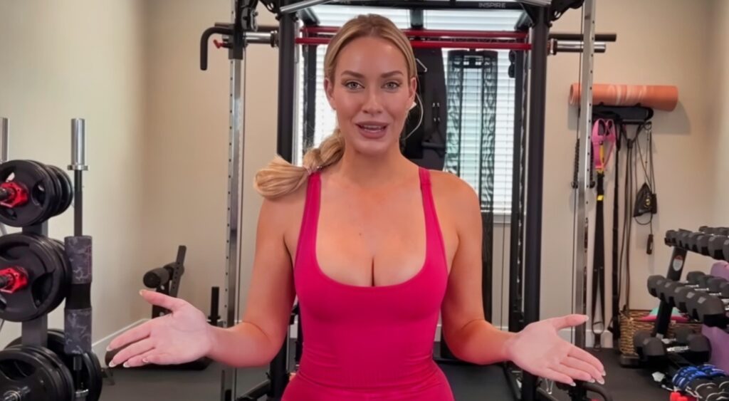 Paige Spiranac in pink workout gear