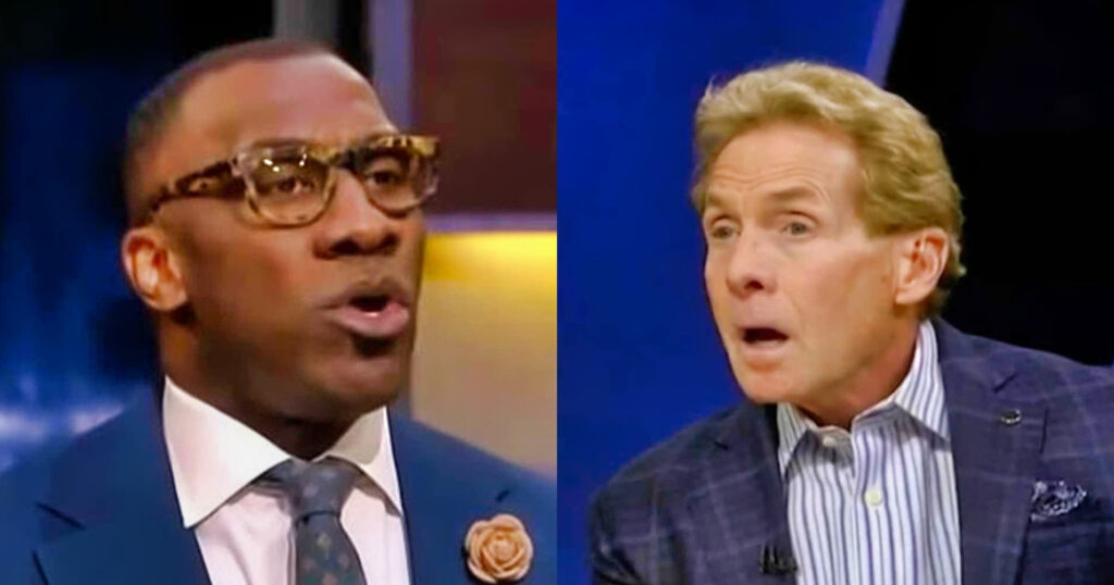 Shannon Sharpe and Skip Bayless in suits