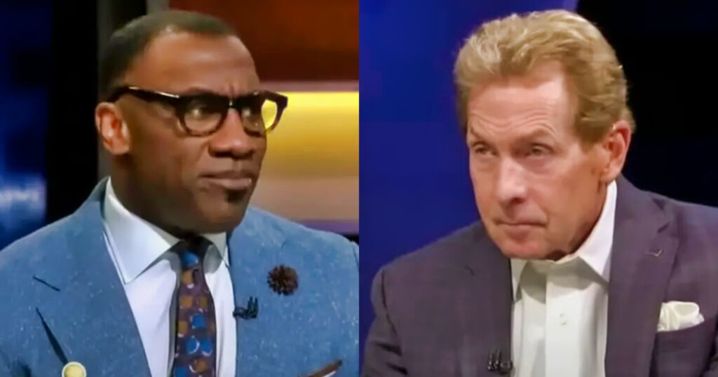 Shannon Sharpe and Skip Bayless in suits on undisputed