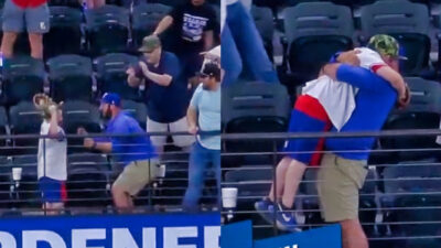Texas rangers fans hugging