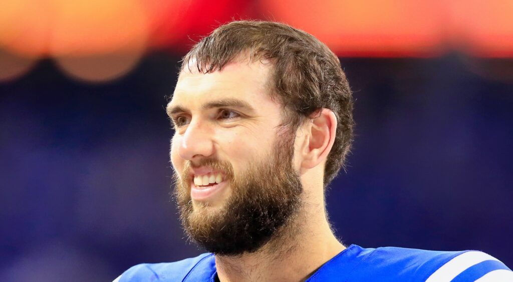 Indianapolis Colts' quarterback Andrew Luck looking on before game.