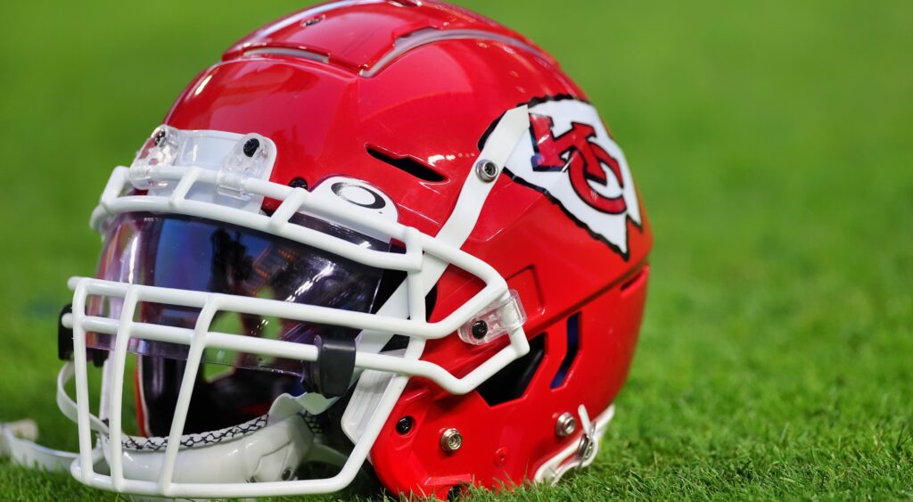 Chiefs helmet on the field.