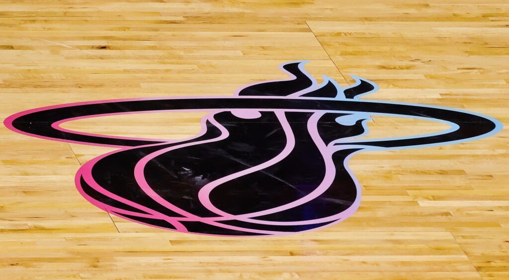 Miami Heat "Vice Versa" logo shown on court.