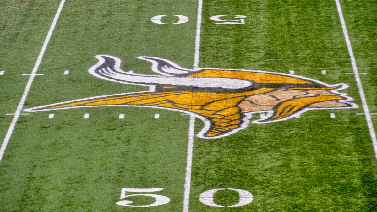 Minnesota Vikings logo on pitch