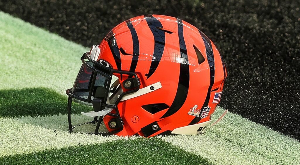 Cincinnati Bengals' helmet shown at SoFi Stadium.