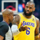 LeBron James speakign to NBA referee