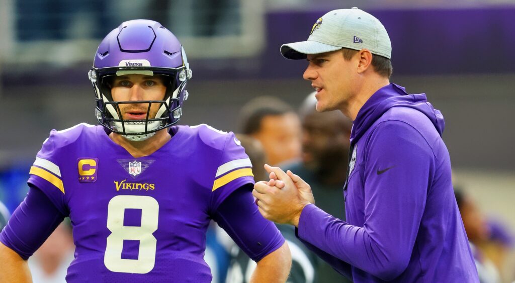 Minnesota Vikings quarterback Kirk Cousins (left) and head coach Kevin O'Connell (right).
