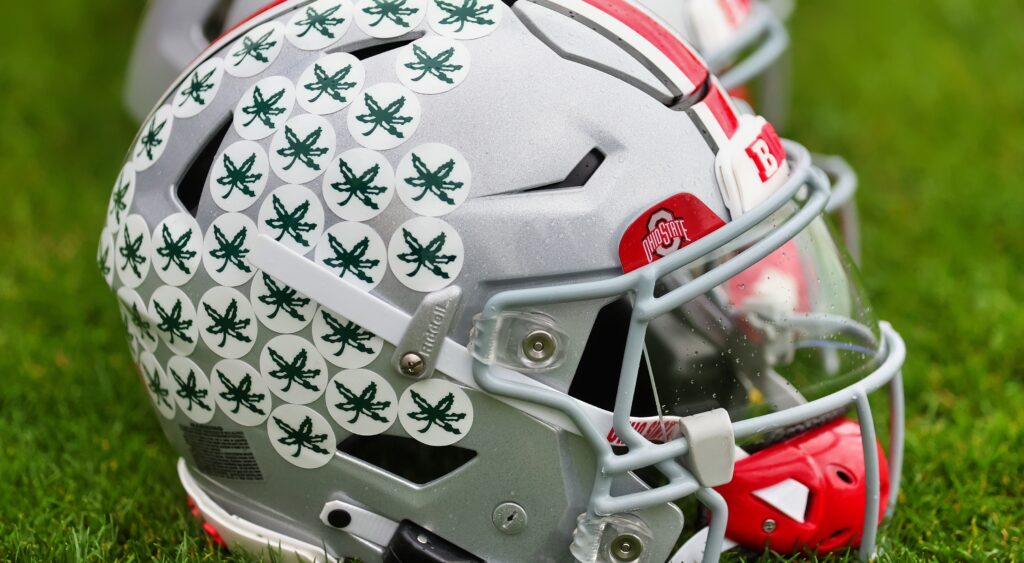 Ohio State Buckeyes helmet on the field.