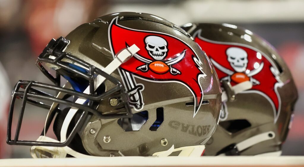 Tampa Bay Buccaneers' helmets shown at State Farm Stadium.