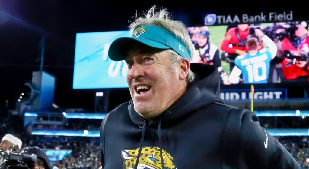 Doug Pederson in Jags hoodie and smiling