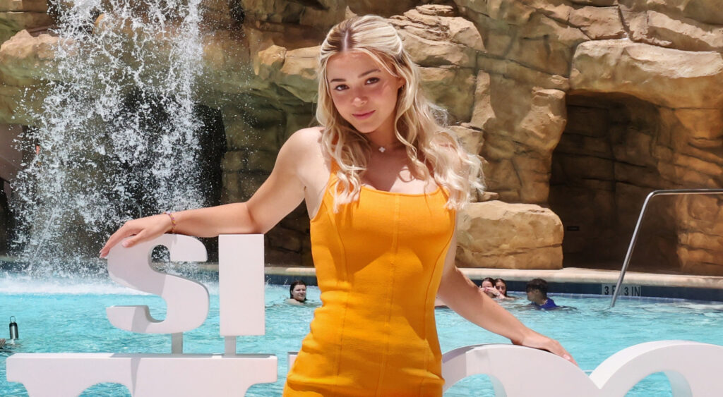 Olivia Dunne in orange dress