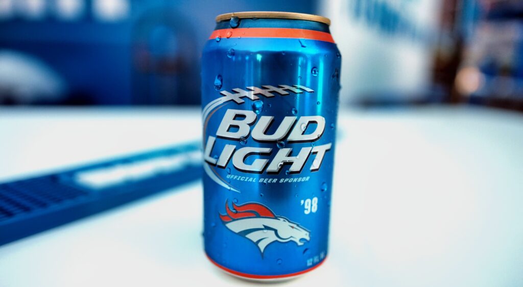 Bud Light can with Broncos logo