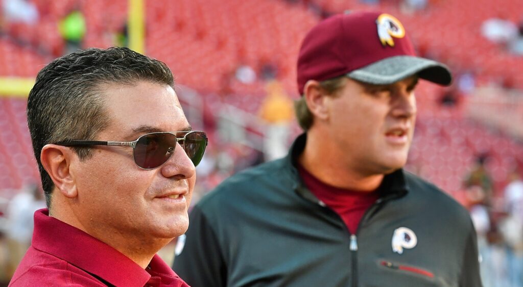 Dan Snyder (left) with Jay Gruden (right) ahead of 2016 NFL game.