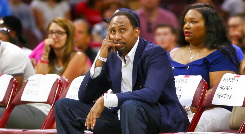 Stephen A. Smith sitting courtside at BIG3 basketball game