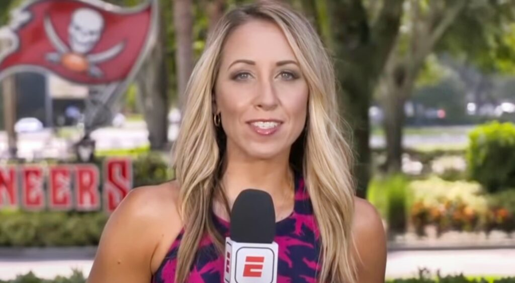 ESPN's Jenna Laine doing a report.