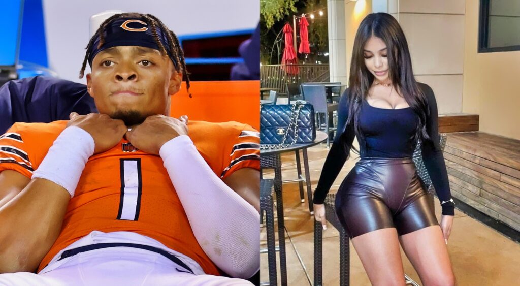 Split image of Justin Fields and IG Model Yessica Cheyenne.
