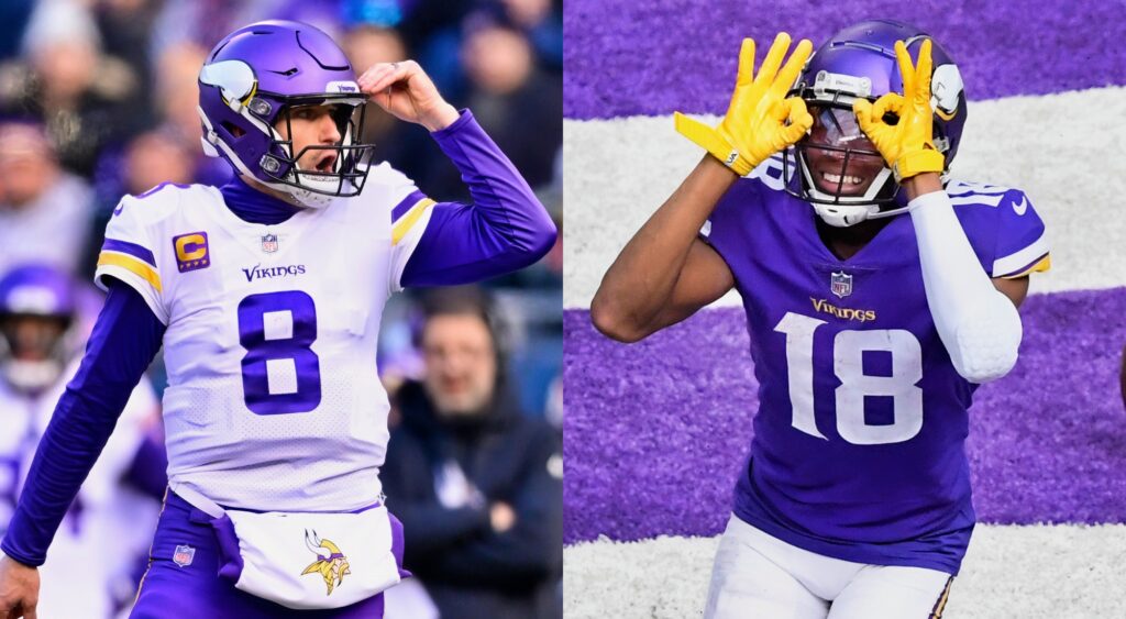 Split image of Kirk Cousins and Justin Jefferson
