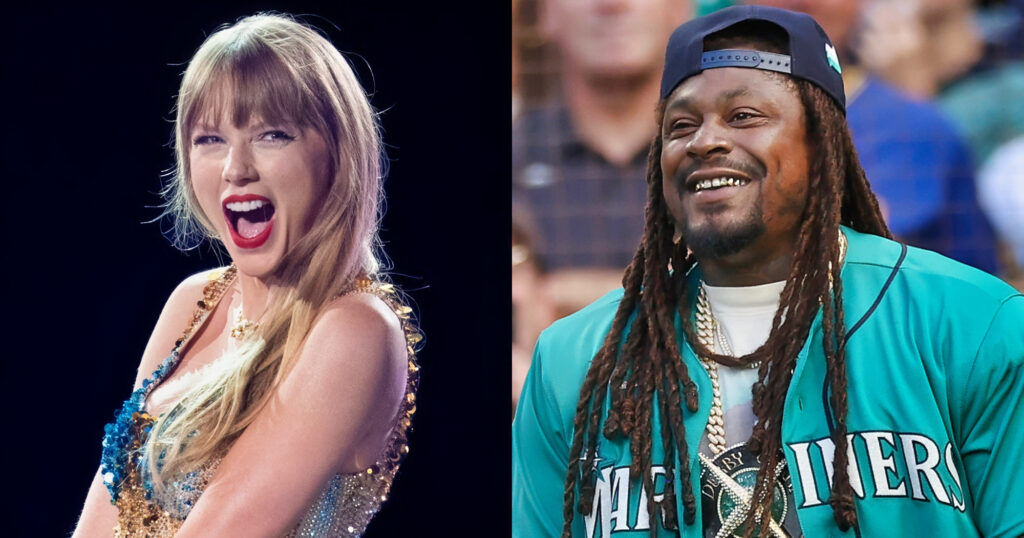 Taylor Swift performing. Marshawn Lynch at mariners game.
