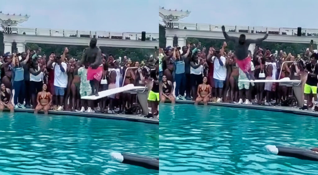 Photos of Rick Ross atttempting to jump into a swimming pool