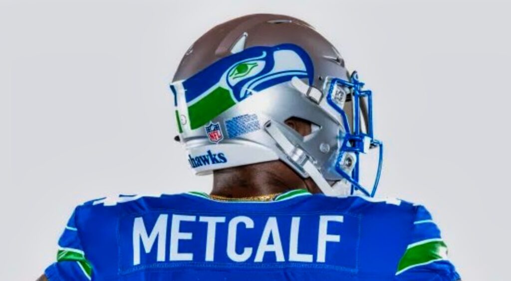 DK Metcalf fashions the Seahawks' throwback uniform.