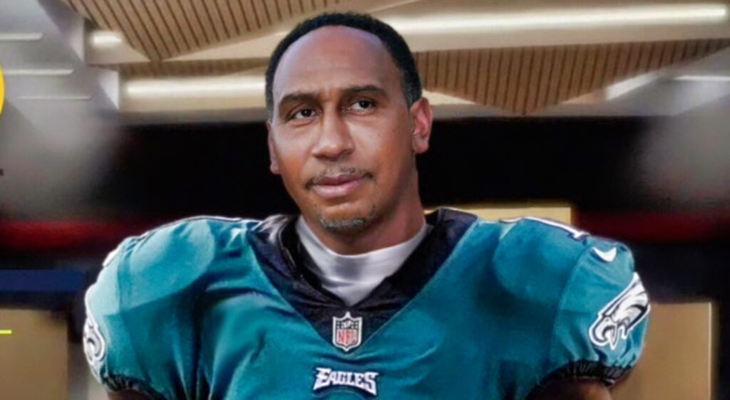 Stephen A. Smith wears the Eagles uniform in the Madden 24 game.