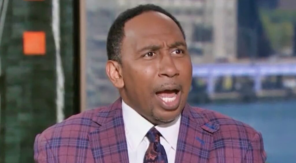 Stephen A. Smith yells during a show.