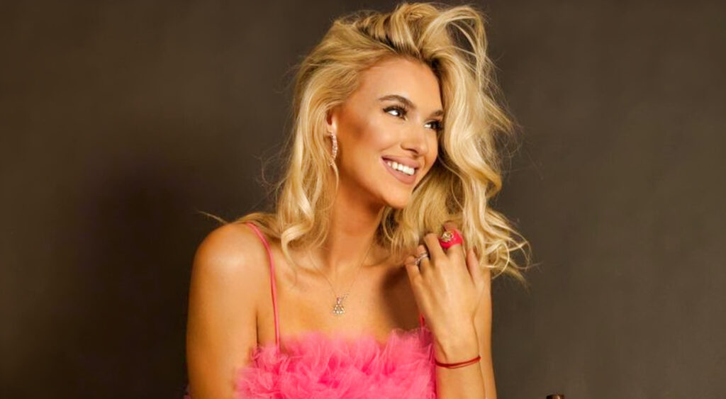 Veronika Rajek wearing pink top