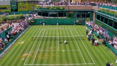 Confetti on court during Wimbledon match