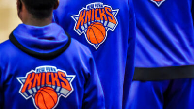 New York Knicks logos on players' backs
