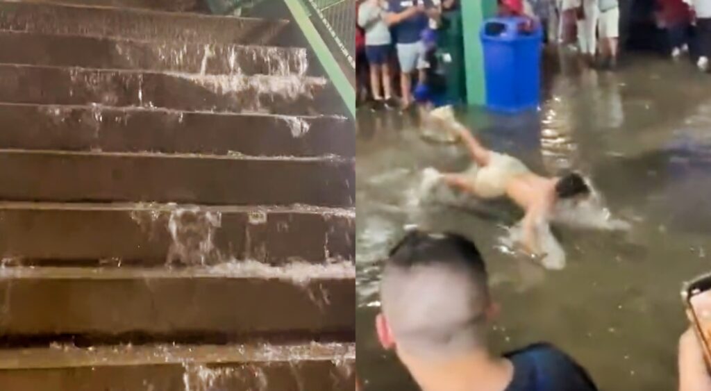 Water down stairs. Fan in water