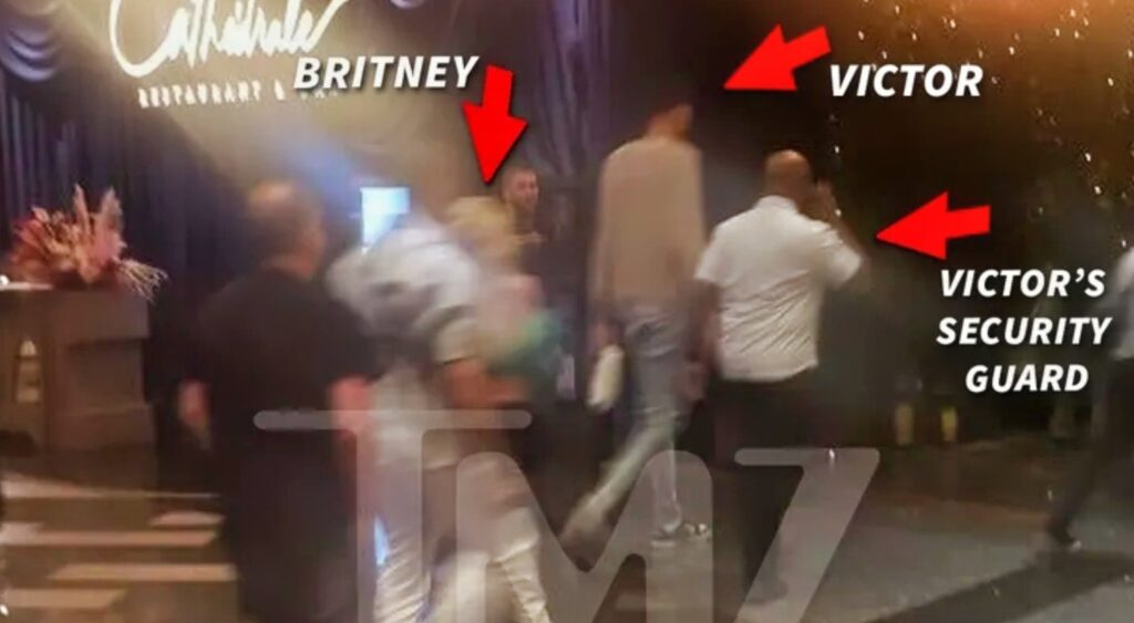 Victor Wembanyama and Britney Spears walking at The Aria