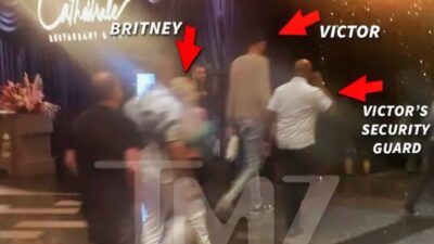 Victor Wembanyama and Britney Spears walking at The Aria