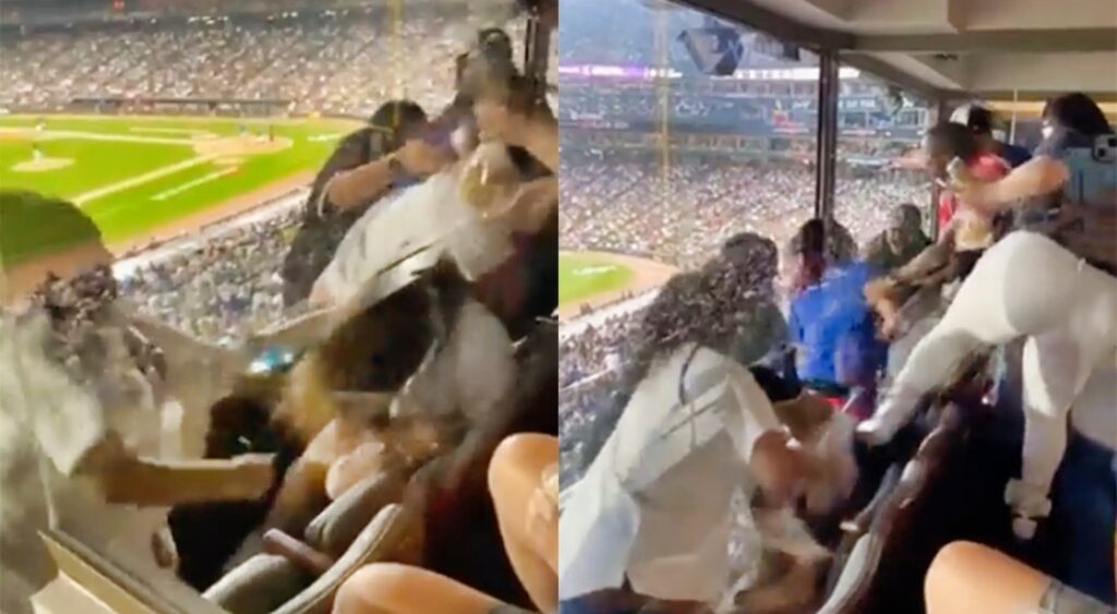 White sox fans fighting in a suite
