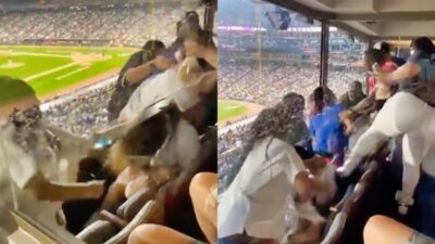 White sox fans fighting in a suite