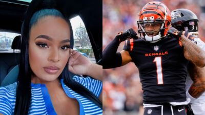 Photo of Ambar Nicole in a car and photo of Ja'Marr Chase flexing