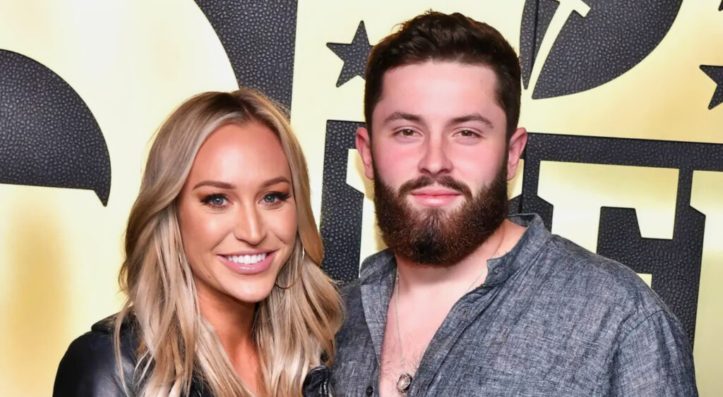 Baker Mayfield posing with his wife Emily